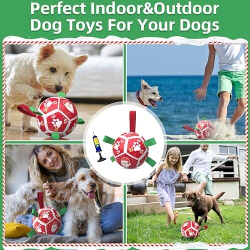 Dog Toys Soccer Ball With Nylon Strap & Hand Pump, Interactive