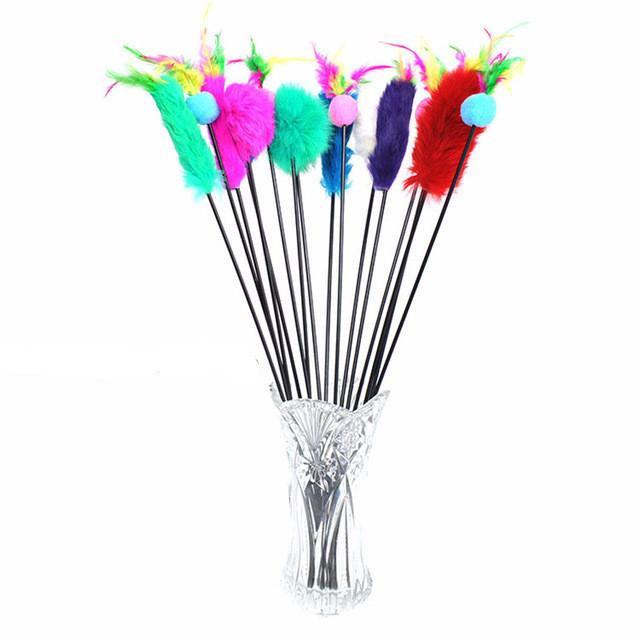 Cute Design Wire Wand Colorful Feather Teaser Cat Toy Cat Toys Pet Clever 2Pcs set A 