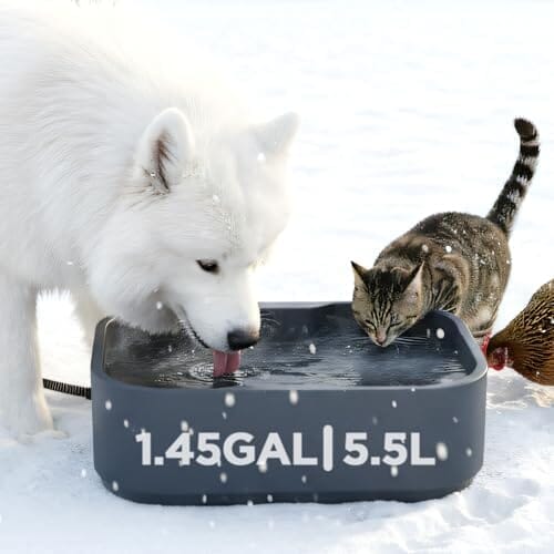 1.45Gal Outdoor Waterproof Heat Pet Water Bowl with Chew Resistant Power Cord Dog Bowls & Feeders Pet Clever Gray 