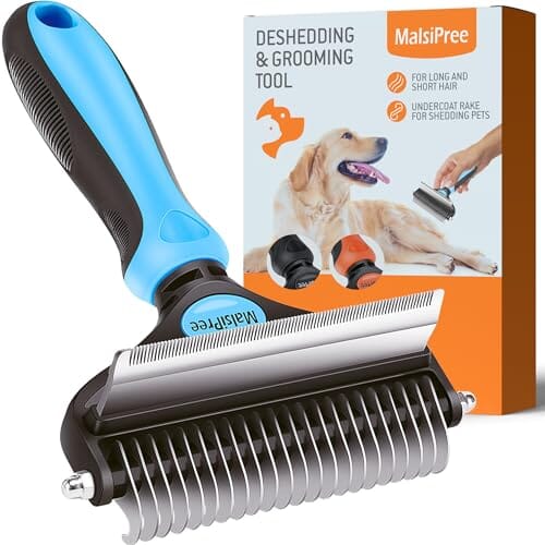 2 in 1 Deshedding Tool and Undercoat Rake for Long and Short Haired Dogs with Double Coat Dog Combs Pet Clever 