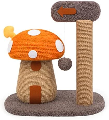 2-in-1 Mushroom Claw Scratcher with Hanging Ball & Toys for Kittens Cat Trees & Scratching Posts Pet Clever 