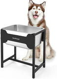 2.5 Gallon 14.2" Raised Stainless Steel Large Dog Water Bowl with Full Metal Stand for Relief Joint Pressure Dog Bowls & Feeders Pet Clever 
