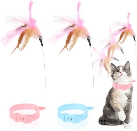 2Pcs Cat Collar Toy Adjustable Cat Feather Neck Collar Toy Cat Toys Pet Clever 