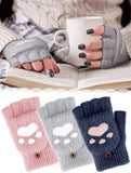 3 Pairs Winter Fingerless Gloves Warm Convertible Mittens Cat Design Accessories Pet Clever 