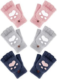 3 Pairs Winter Fingerless Gloves Warm Convertible Mittens Cat Design Accessories Pet Clever 
