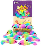 36PCS 1.8" Rainbow Color Furry Cat Toy Mice with Rattle Kitten Mouse Interactive Play Cat Toys Pet Clever 