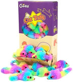 36PCS 1.8" Rainbow Color Furry Cat Toy Mice with Rattle Kitten Mouse Interactive Play Cat Toys Pet Clever 