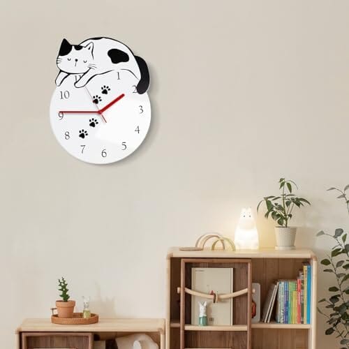 3D Cute Wall Clock Non-Ticking Decorative Clock Home Decor Cats Pet Clever 