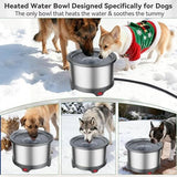 6.5L Heated Water Bowl Stainless Steel Outdoor Heated Dog Bowl with Anti-Chew Cord Dog Bowls & Feeders Pet Clever 