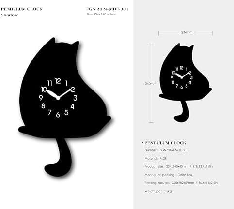 Cartoon-Style Cat-Shaped Pendulum Wall Clock - Pet Clever