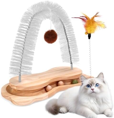 Cats Self Grooming Face Back Scratcher Rubbing Arch Post Corner Massager w/ Kitten Interactive Catnip Ball Track Toy Must Haves for Chasing Hunting Exercise Dog Hair Trimmers Pet Clever 