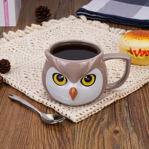 Owl Mug 14 oz Cute Ceramic Coffee Mug 3D Porcelain Tea Mug for Women Other Pets Design Mugs Pet Clever 