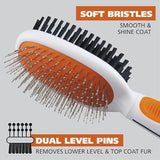 Pet Double Sided Pin Bristle Brush with Patented Stacked Pin Design for Dogs Cat Care & Grooming Pet Clever 