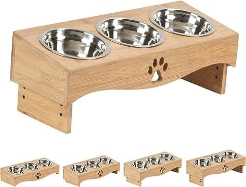 Raised Tilted Cat Bowl Stand Set with 3 Bowl Dog Bowls & Feeders Pet Clever 