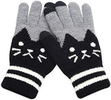 Touch Screen Gloves Warm Knit Texting Mittens for Smartphone Cat Design Accessories Pet Clever Black 