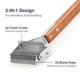 Undercoat Rake Grooming Tool with Wooden Handle for Dogs & Cats Dog Combs Pet Clever 