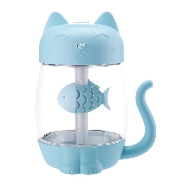 3 In 1 Cute Cat LED Aroma Lamp, Fan and Diffuser Cat Design Accessories Pet Clever Blue 