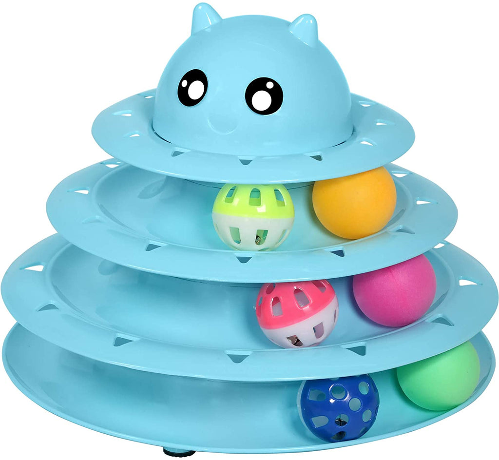 3-Level Turntable Cat Toys Balls with Six Colorful Balls Cat Toys Pet Clever Blue 