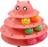 3-Level Turntable Cat Toys Balls with Six Colorful Balls Cat Toys Pet Clever Pink 