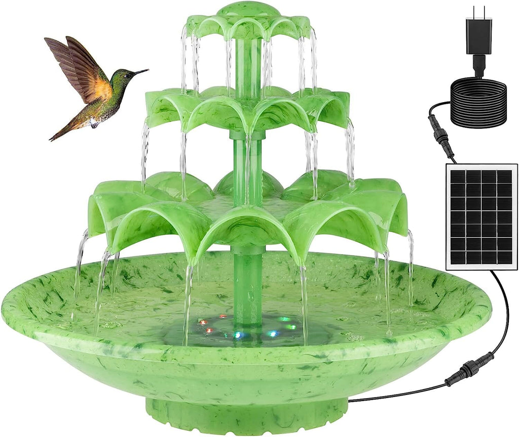 3 Tier DIY Solar Fountain with 24-Hours Working and Lights Fountain Pump Pet Clever Green 
