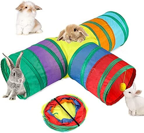 3 Way Bunny Hideout Small Animal Activity Tunnel Toys Hamster Pet Clever 