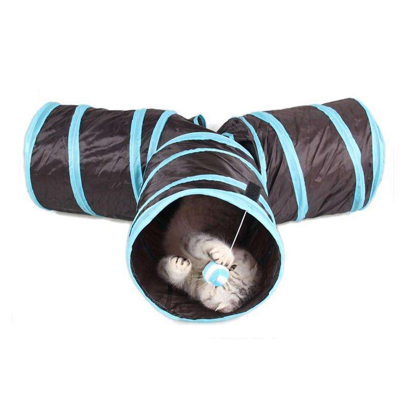 3 Way Collapsible Cat Tunnel with Ball Toy Cat Toys Pet Clever 
