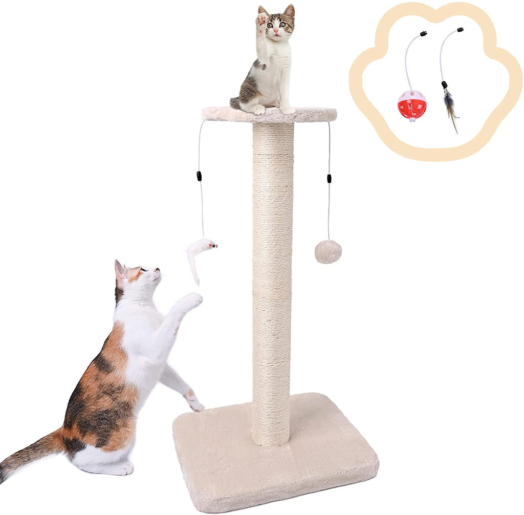 30" Tall Cat Scratching Post, Sisal Rope Cat Claw Scratcher Cat Trees & Scratching Posts Pet Clever Beige 
