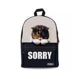 3D Cat BackPack Bag With Laptop Compartment Cat Design Bags Pet Clever Sorry 