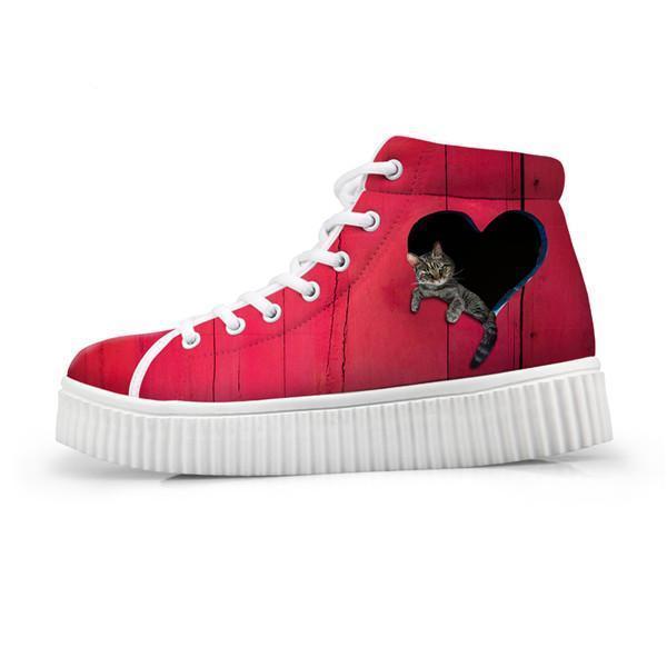 3D Heart-shaped Women High Top Cat Shoes Cat Design Footwear Pet Clever A 