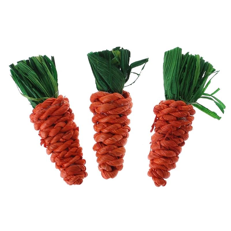 3Pcs Carrot Shaped Rabbit Chew Bite Toys Rabbits Pet Clever 
