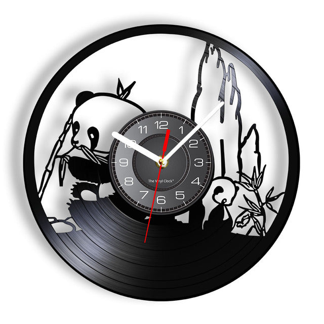 Adorable Giant Panda Clock Wild Panda Bear Eating Bamboo Vinyl Record Wall Clock Other Pets Design Accessories Pet Clever Without LED 