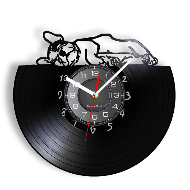 Adorable Sleepy French Bulldog Wall Clock Sleeping Puppy Bulldog Vinyl Record Wall Clock Home Decor Dogs Pet Clever Without LED 