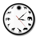 African Animals Silhouette Wall Clock Safari Wild Animals Minimalist Design Modern Wall Clock Pet Clever 