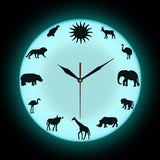 African Animals Silhouette Wall Clock Safari Wild Animals Minimalist Design Modern Wall Clock Pet Clever 
