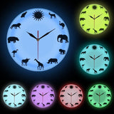 African Animals Silhouette Wall Clock Safari Wild Animals Minimalist Design Modern Wall Clock Pet Clever White Frame With LED 