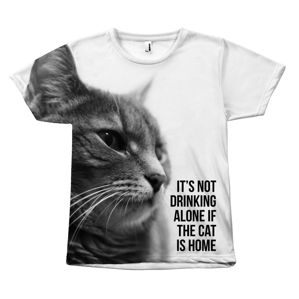 All Over Print "Not Drinking Alone Cat Design" T-Shirt All Over Print teelaunch Not Alone With Cats S 