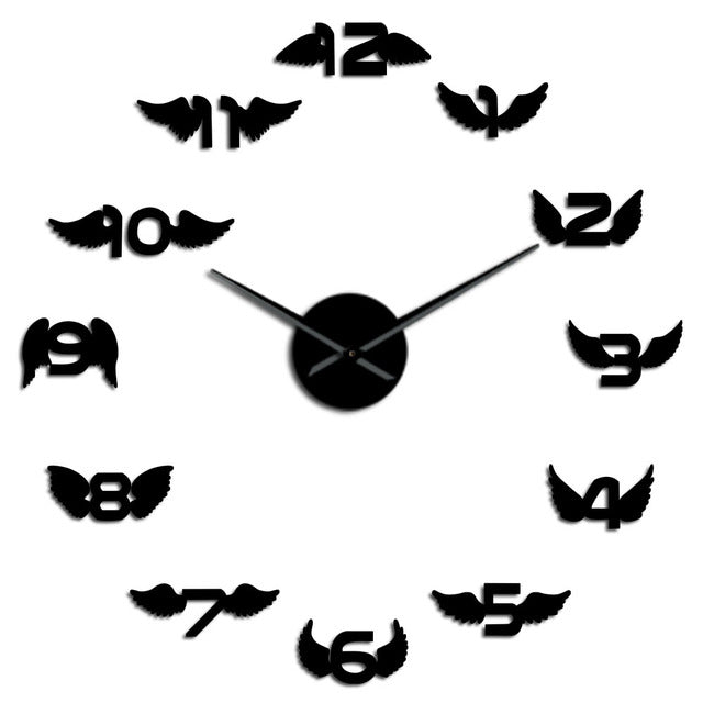 Angel Wings With Number Modern DIY Large Wall Clock Bird Wings Frameless Wall Watch Other Pets Design Accessories Pet Clever Black 37 Inch 