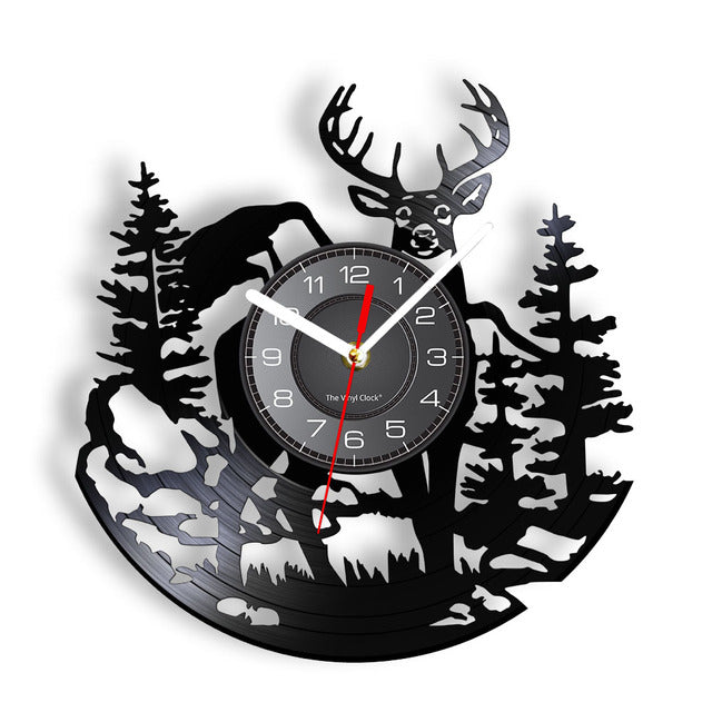Birch Tree Forest Deer Wall Art Woodlands Buck Wall Decor Vinyl Record Clock Other Pets Design Accessories Pet Clever Without LED 