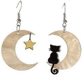 Black Cat on the Moon Dangle Earrings Cat Design Accessories Pet Clever 