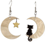 Black Cat on the Moon Dangle Earrings Cat Design Accessories Pet Clever 