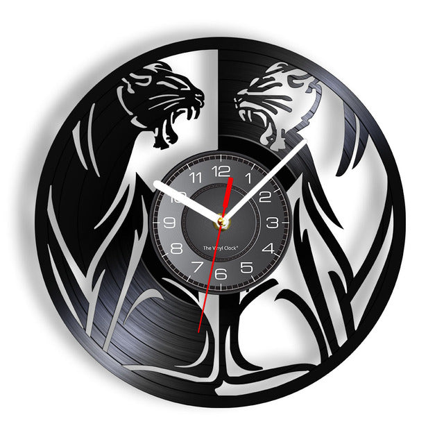Black Panther Wall Art Wall Clock Jungle Panther Vinyl Record Wall Clock Other Pets Design Accessories Pet Clever Without LED 