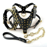 Black Spiked Studded Leather Dog Harness Collar & Leash Set Black Spiked Studded Leather Dog Harness Collar & Leash Set Pet Clever Black M 