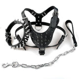 Black Spiked Studded Leather Dog Harness Collar & Leash Set Black Spiked Studded Leather Dog Harness Collar & Leash Set Pet Clever Silver M 