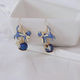 Blue Cat with Gold Bow Earrings Cat Design Accessories Pet Clever Studding Earrings B 