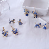 Blue Cat with Gold Bow Earrings Cat Design Accessories Pet Clever 