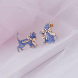 Blue Cat with Gold Bow Earrings Cat Design Accessories Pet Clever Ear Clip A 