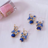 Blue Cat with Gold Bow Earrings Cat Design Accessories Pet Clever 
