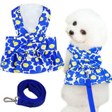 Bow Puppy Princess Dress with D-Ring Soft Mesh Adjustable Pet Dress Dog Harness Pet Clever Blue X-Small 