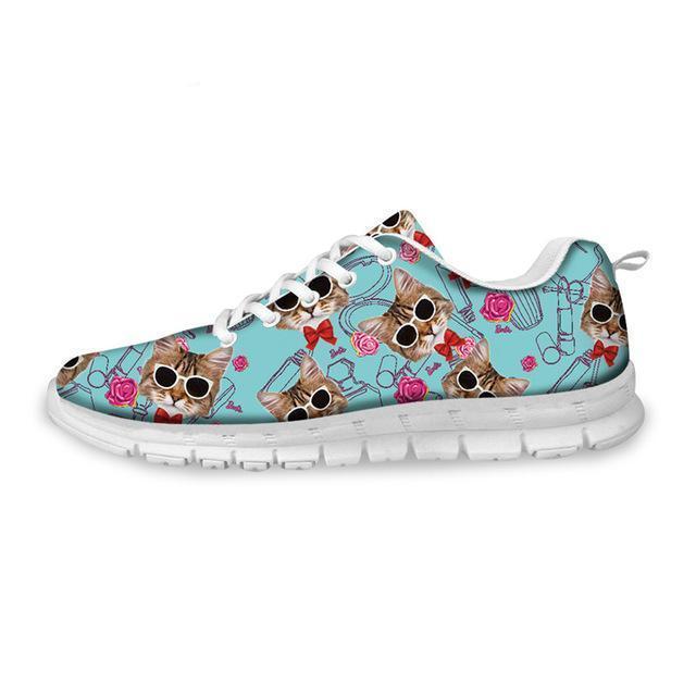 Breathable Blue Cat Pattern Design Sneaker Shoes Cat Design Footwear Pet Clever US 5 - EU35 -UK3 