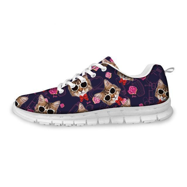 Breathable Violet Cat Pattern Design Sneaker Shoes Cat Design Footwear Pet Clever US 5 - EU35 -UK3 